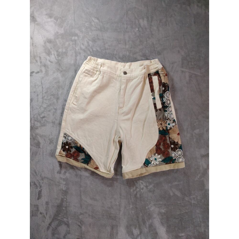 Aelfric Eden Jean Shorts Womens S Lt Beige With Floral Pattern Patchwork Whimsy